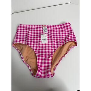 NEW J.Crew Womens Gingham High Waist Swim Bottoms Pink Size Large